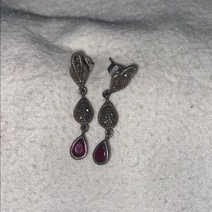 Elegant Silver and Red Garnet Teardrop Earrings